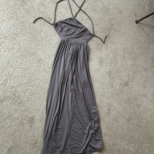 Hyfve size small soft gray long dress, cross back with draw strings.